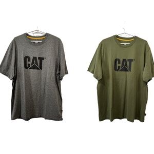 Pair of CAT men's short sleeve t-shirts green and grey EUC size L